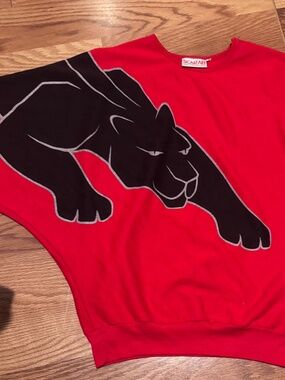 80s Vintage Scarab Black Panther Fleece Dolman Top
